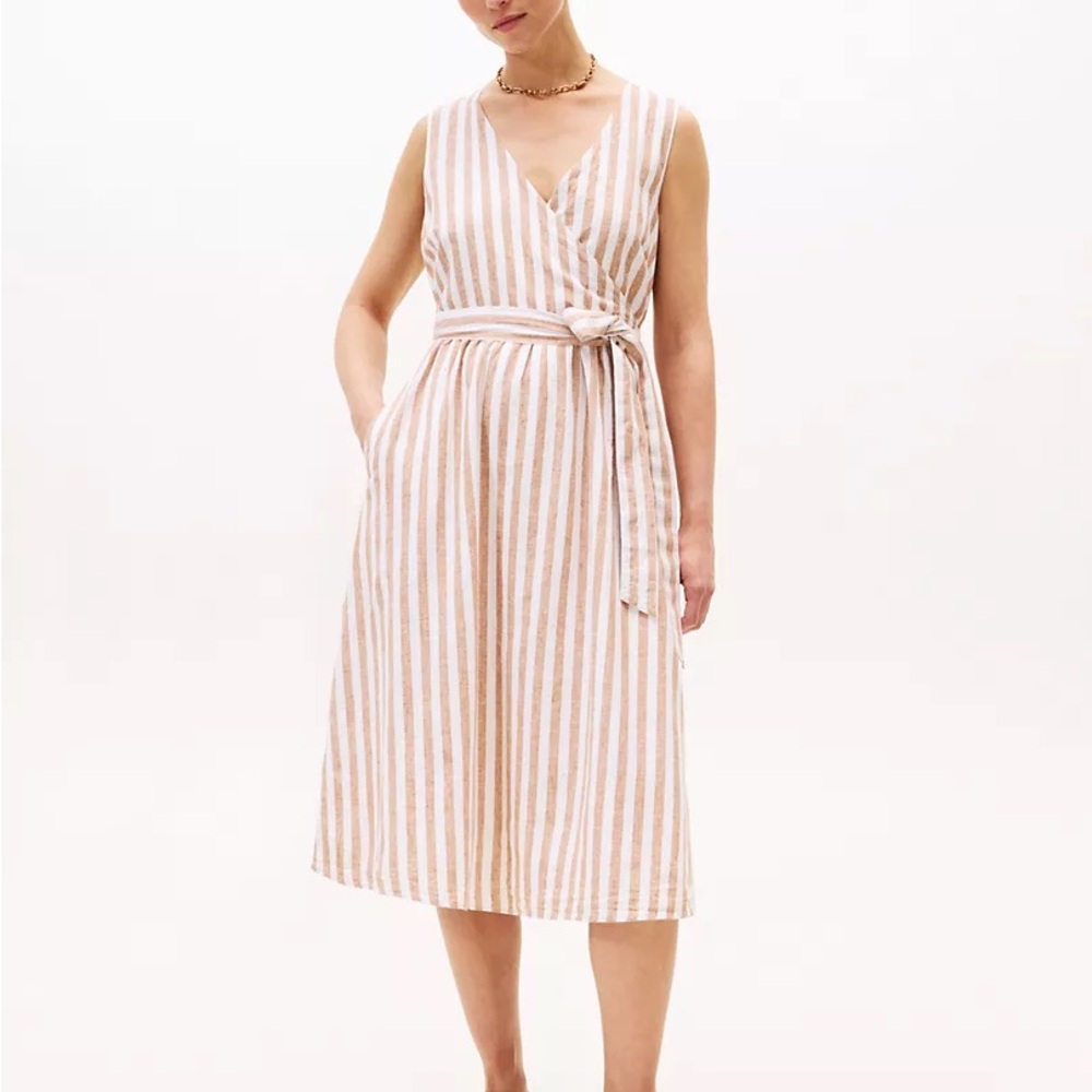 Tommy Hilfiger Khaki and White Striped Midi Dress, extra extra small, XXS